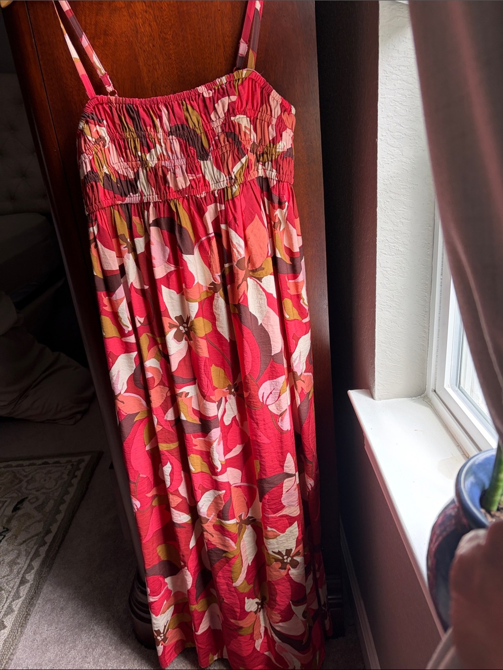a new day Red Floral Maxi Sundress with Pink and Olive Accents